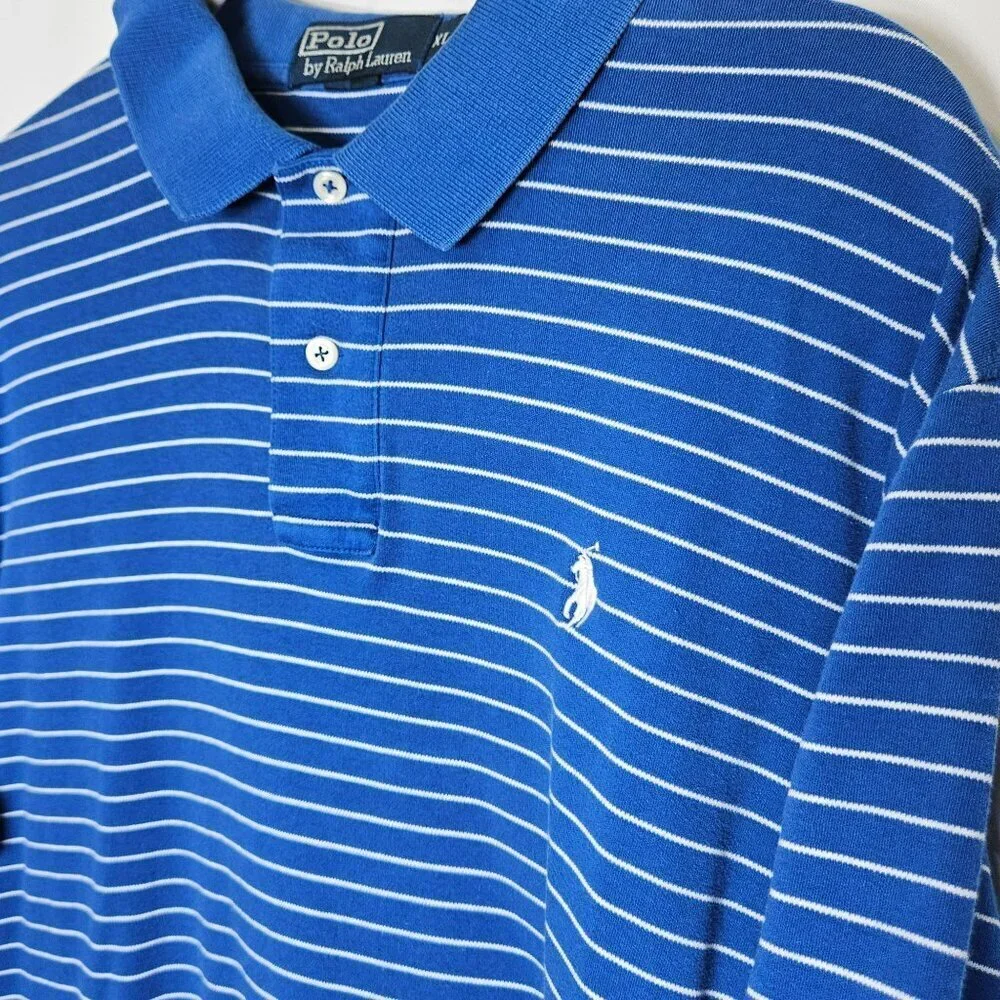 Polo by Ralph Lauren Shirt Stripe Blue White Cotton Basic Casual Short Sleeve XL
